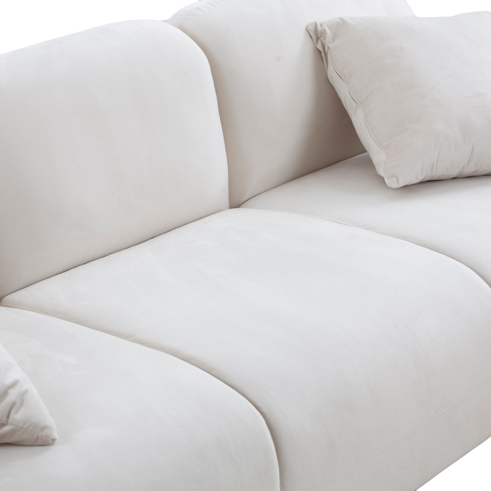Mid Century Modern 3 Seater Couch Velveteen Sofa With Solid Wood Leg For Living Room, Bedroom, Livingroom Beige Beige Fabric