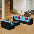 5 Pieces Pe Rattan Sectional Outdoor Furniture Cushioned U Sofa Set With 2 Pillow Yes Sectional Black Blue Rust Resistant Frame Mildew Resistant Cushion Garden & Outdoor Modern Complete Patio Sets Fiber Foam And Polyester Fiber Pad Rattan