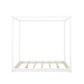 Queen Size Canopy Platform Bed With Support Legs,White White Pine