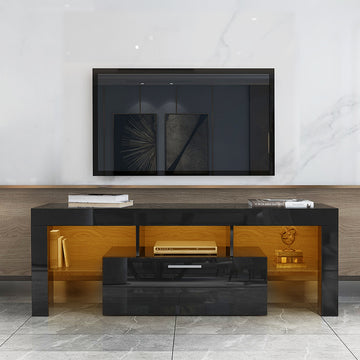 Fashiontvstandtvcabinet,Entertainmentcenter,Tvstationtv Console,Media Console,With Ledlight Belt,Light Belt Remote Control,Toughenedglassshelf,Metal Handle,Canbeplaced In The Living Room,Bedroom,Black Black Primary Living Space 50 59 Inches 50 59 Inches