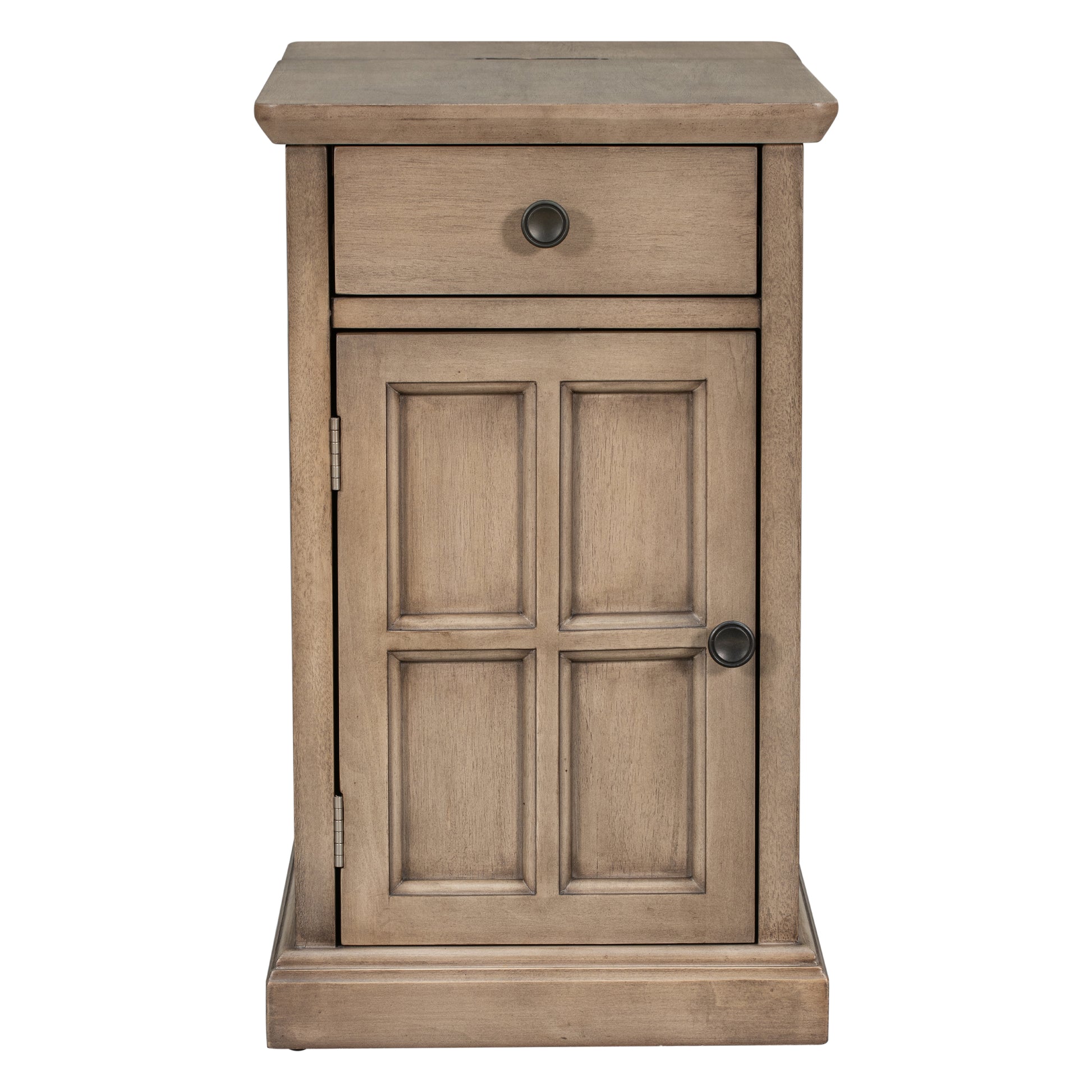 Classic Vintage Livingroom End Table Side Table With Usb Ports And One Multifunctional Drawer With Cup Holders, Antique Brown Antique Brown Solid Wood