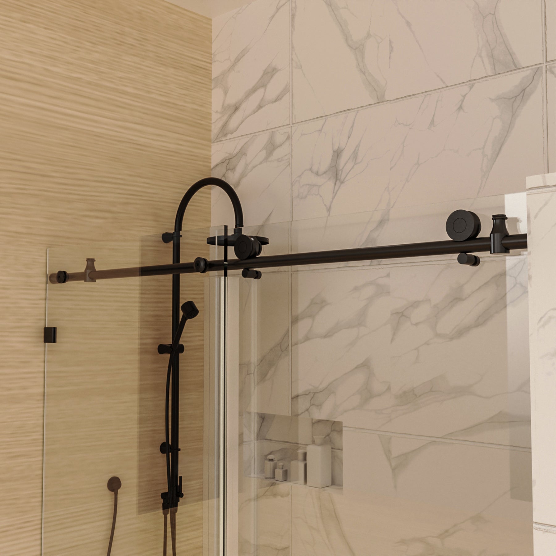 60 In. W X 74 In. H Sliding Frameless Shower Door In Matte Black With 5 16 In. 8 Mm Clear Glass Matte Black Aluminium