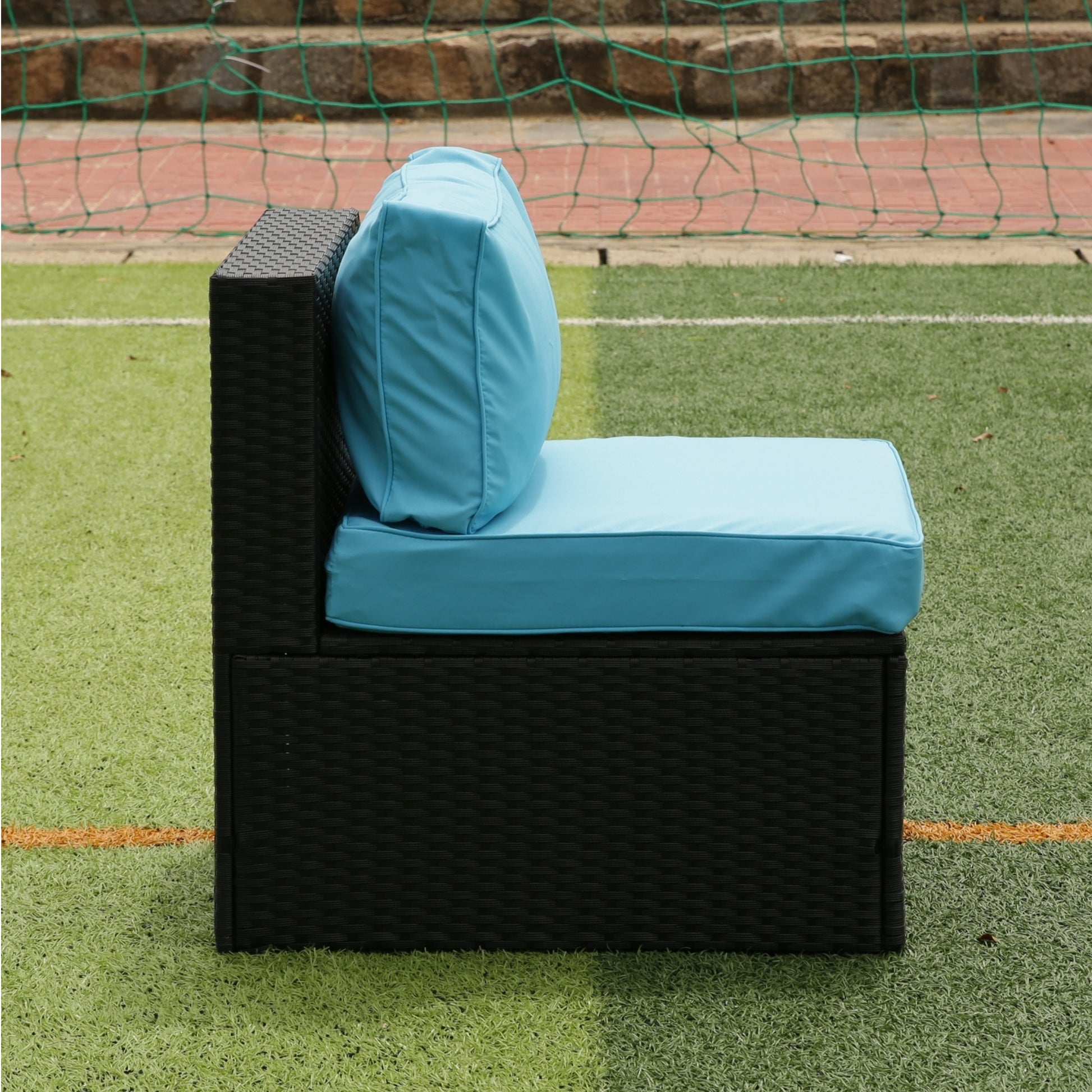 5 Pieces Pe Rattan Sectional Outdoor Furniture Cushioned U Sofa Set With 2 Pillow Yes Sectional Black Blue Rust Resistant Frame Mildew Resistant Cushion Garden & Outdoor Modern Complete Patio Sets Fiber Foam And Polyester Fiber Pad Rattan