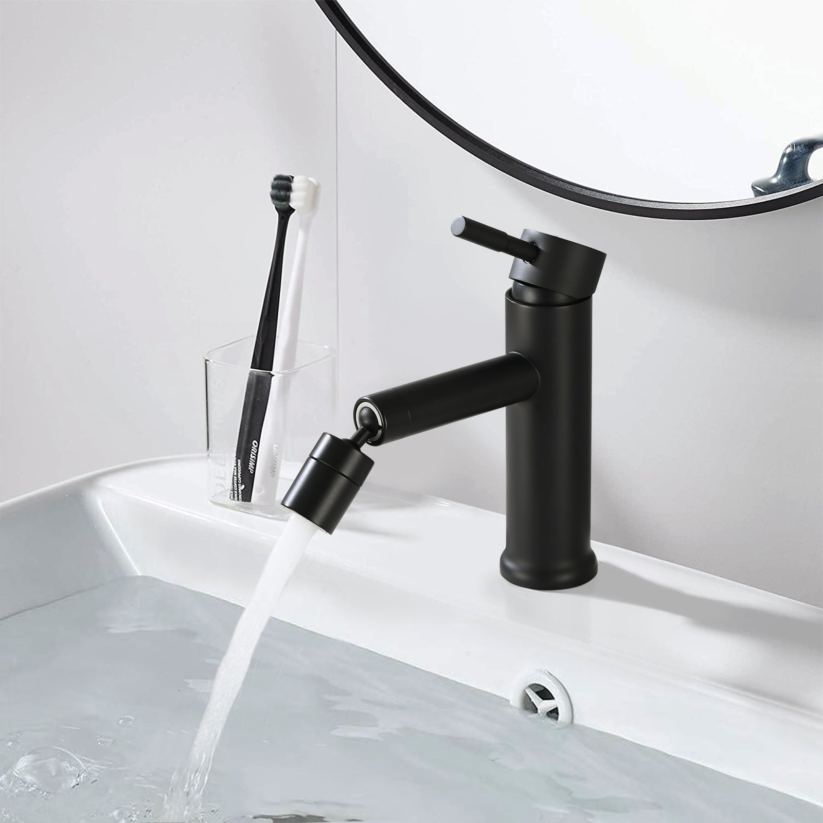 Matte Black Bathroom Faucet For 2 Mode Faucet For Bathroom Sink With 360 Rotating Aerator Matte Black Stainless Steel