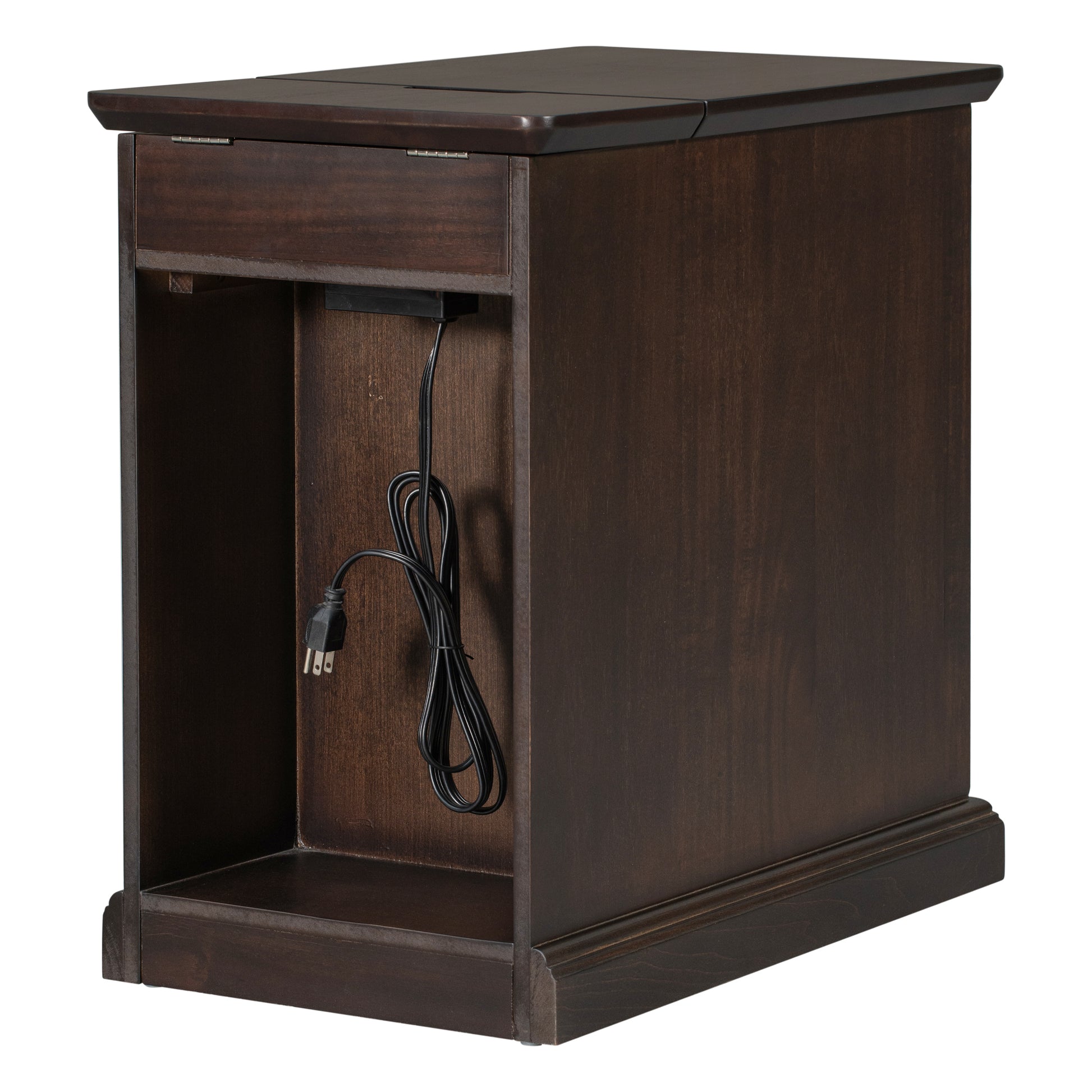 Classic Vintage Livingroom End Table Side Table With Usb Ports And One Multifunctional Drawer With Cup Holders, Antique Espresso Antique Espresso Solid Wood
