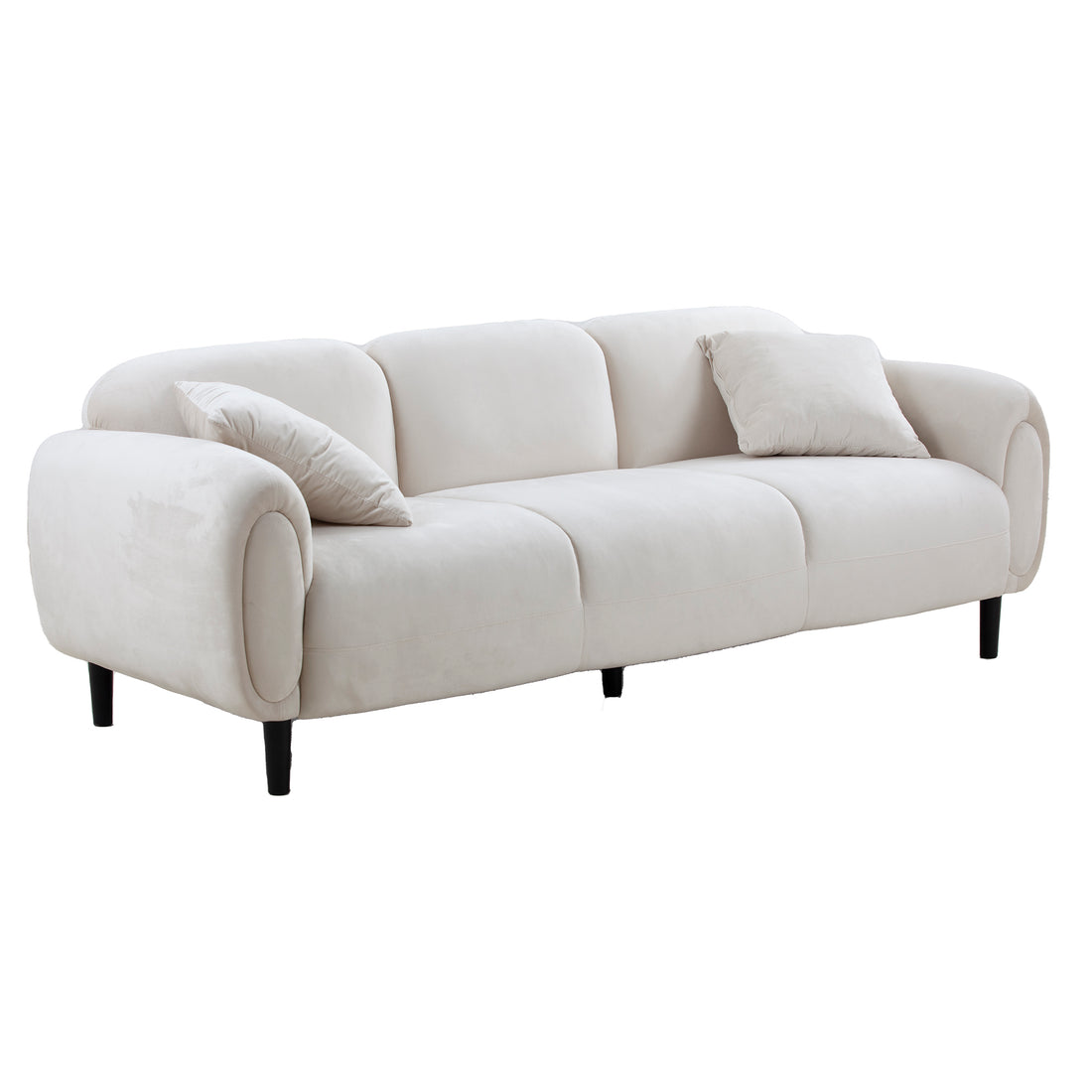 Mid Century Modern 3 Seater Couch Velveteen Sofa With Solid Wood Leg For Living Room, Bedroom, Livingroom Beige Beige Fabric