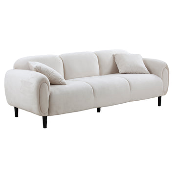 Mid Century Modern 3 Seater Couch Velveteen Sofa With Solid Wood Leg For Living Room, Bedroom, Livingroom Beige Beige Fabric