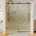 60 In. W X 74 In. H Sliding Frameless Shower Door In Matte Black With 5 16 In. 8 Mm Clear Glass Matte Black Aluminium