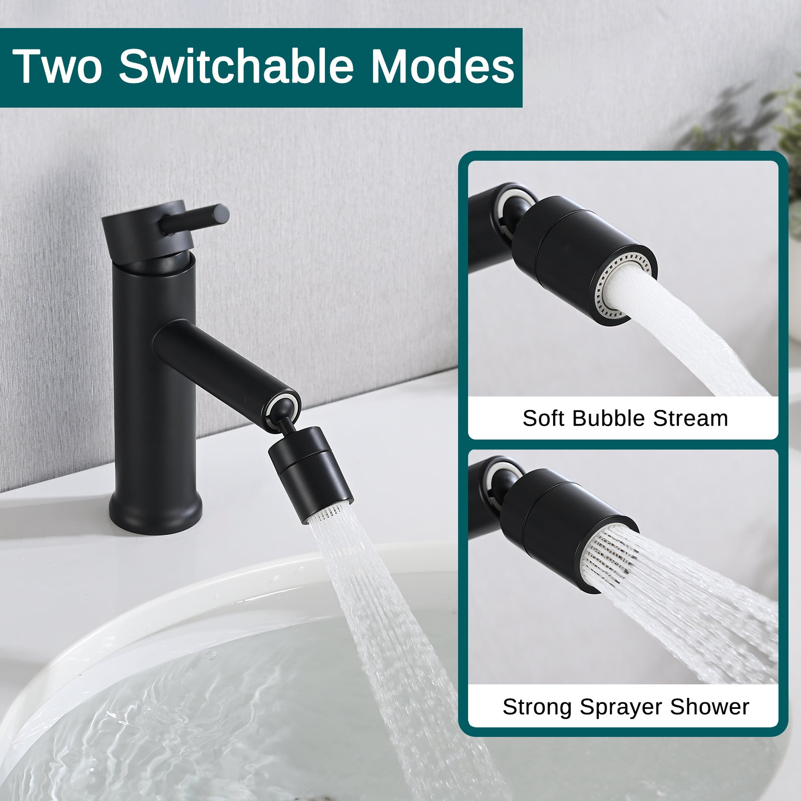 Matte Black Bathroom Faucet For 2 Mode Faucet For Bathroom Sink With 360 Rotating Aerator Matte Black Stainless Steel