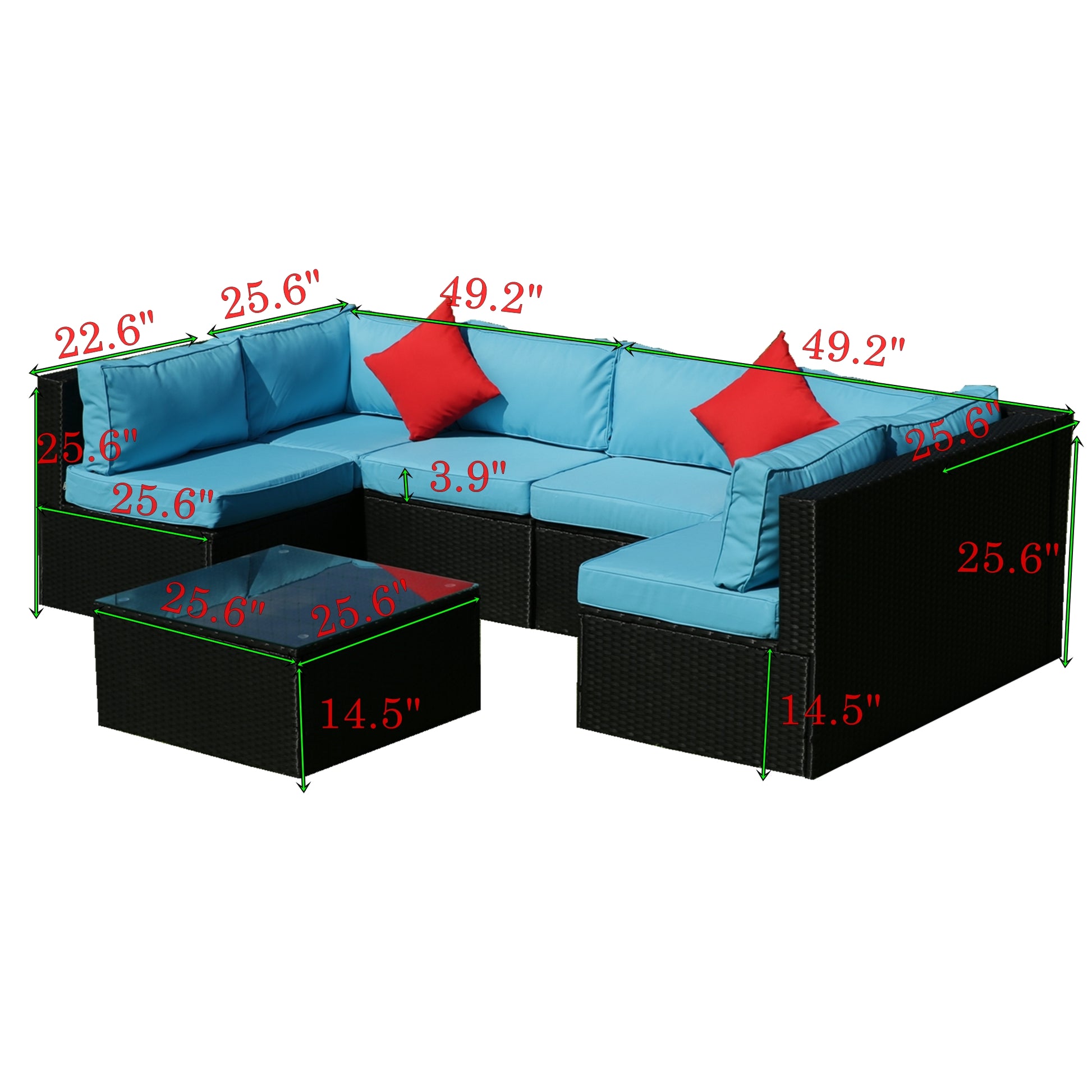 5 Pieces Pe Rattan Sectional Outdoor Furniture Cushioned U Sofa Set With 2 Pillow Yes Sectional Black Blue Rust Resistant Frame Mildew Resistant Cushion Garden & Outdoor Modern Complete Patio Sets Fiber Foam And Polyester Fiber Pad Rattan