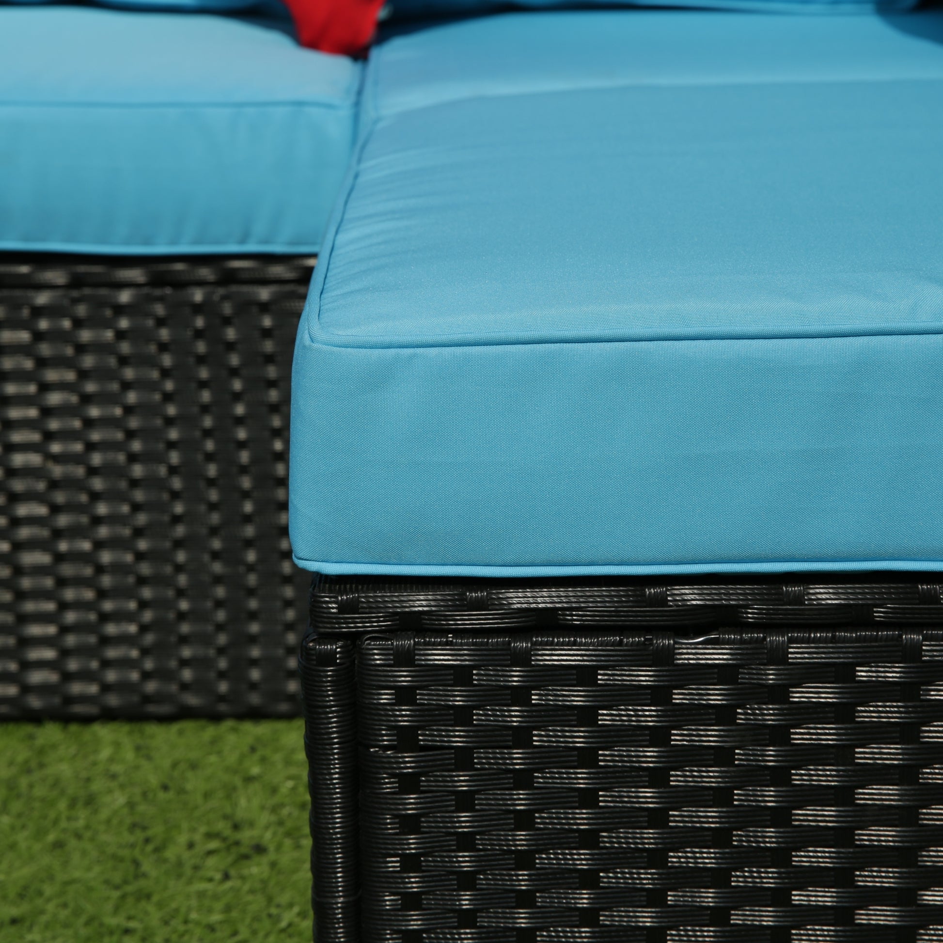 5 Pieces Pe Rattan Sectional Outdoor Furniture Cushioned U Sofa Set With 2 Pillow Yes Sectional Black Blue Rust Resistant Frame Mildew Resistant Cushion Garden & Outdoor Modern Complete Patio Sets Fiber Foam And Polyester Fiber Pad Rattan