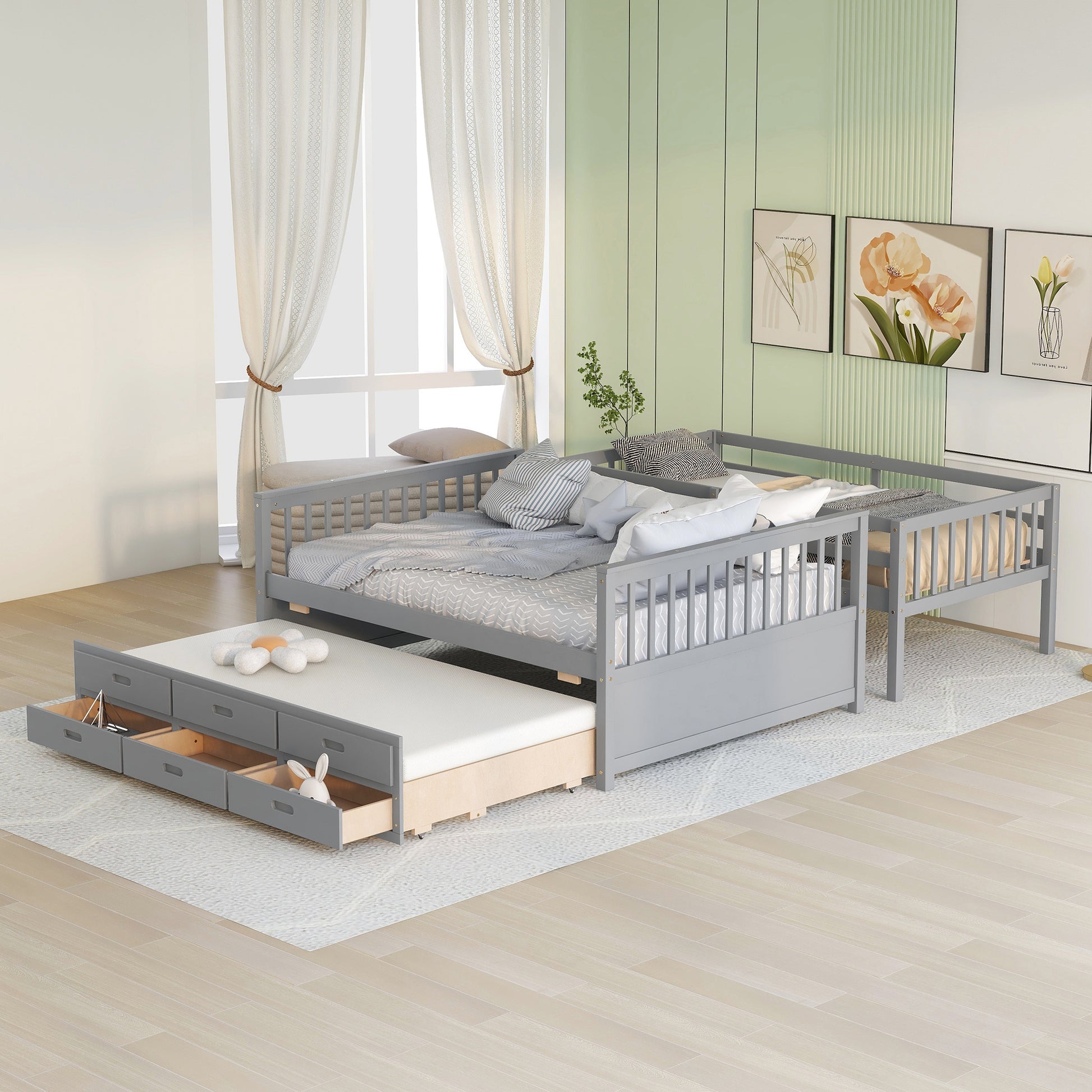 Twin Over Full Bunk Bed With Twin Size Trundleseparable Bunk Bed With Drawers For Bedroom Gray Gray Solid Wood