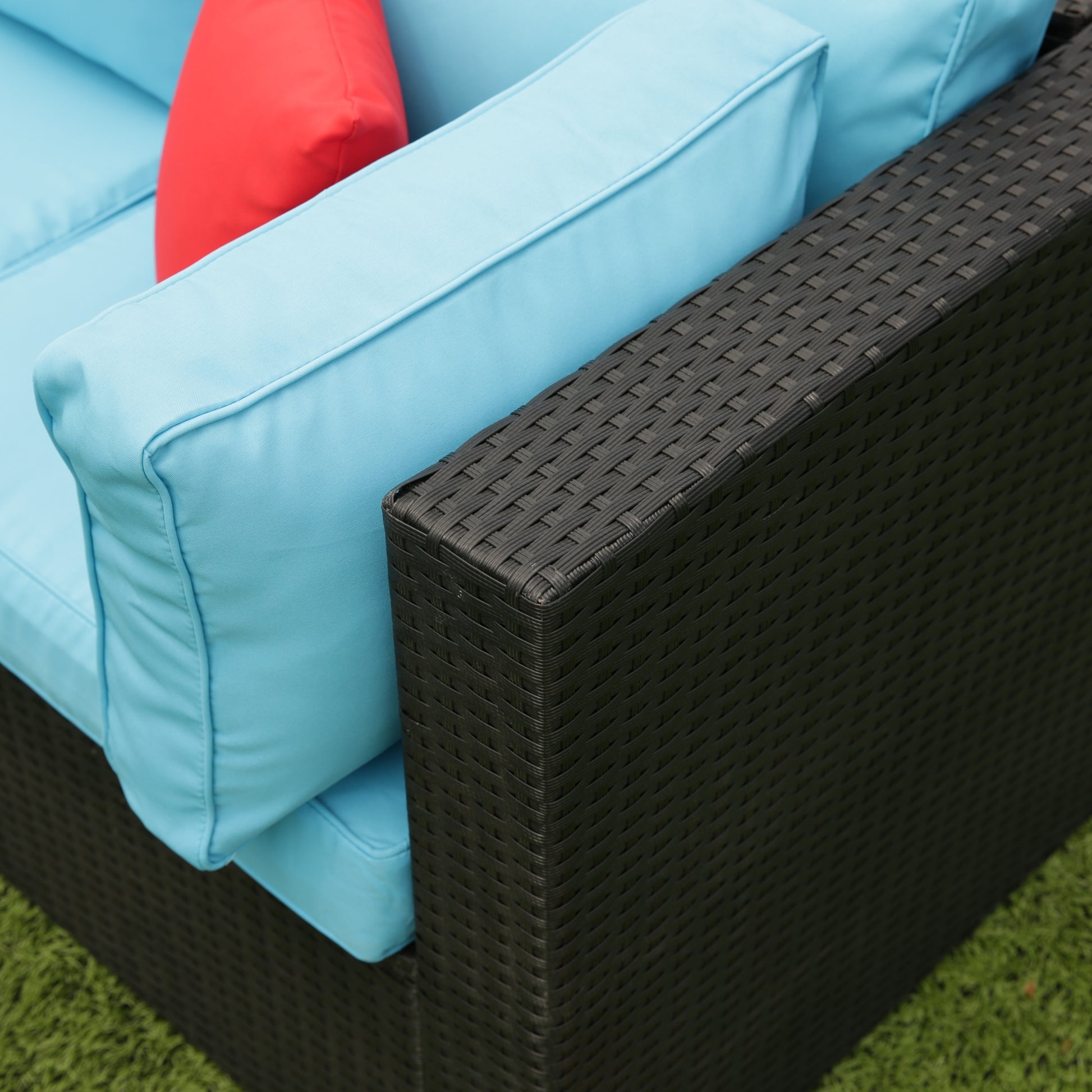 5 Pieces Pe Rattan Sectional Outdoor Furniture Cushioned U Sofa Set With 2 Pillow Yes Sectional Black Blue Rust Resistant Frame Mildew Resistant Cushion Garden & Outdoor Modern Complete Patio Sets Fiber Foam And Polyester Fiber Pad Rattan