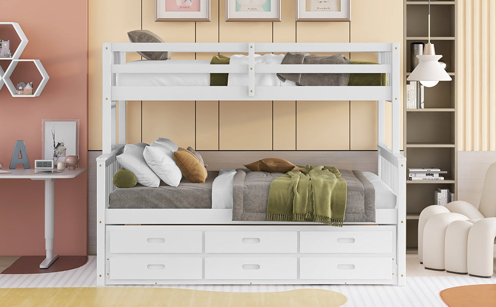 Twin Over Full Bunk Bed With Twin Size Trundleseparable Bunk Bed With Drawers For Bedroom White White Solid Wood