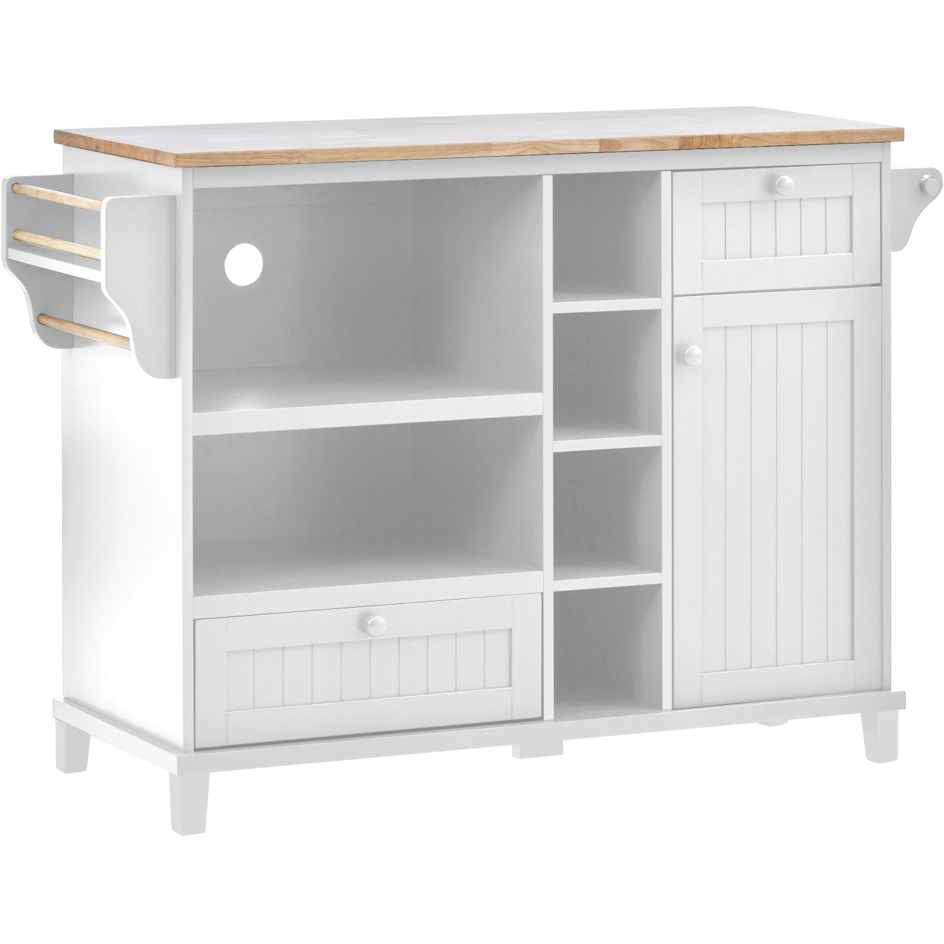 Kitchen Island Cart With Storage Cabinet And Two Locking Wheels,Solid Wood Desktop,Microwave Cabinet,Floor Standing Buffet Server Sideboard For Kitchen Room,Dining Room, Bathroom White White Mdf