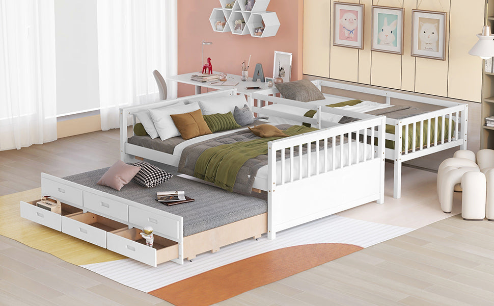 Twin Over Full Bunk Bed With Twin Size Trundleseparable Bunk Bed With Drawers For Bedroom White White Solid Wood