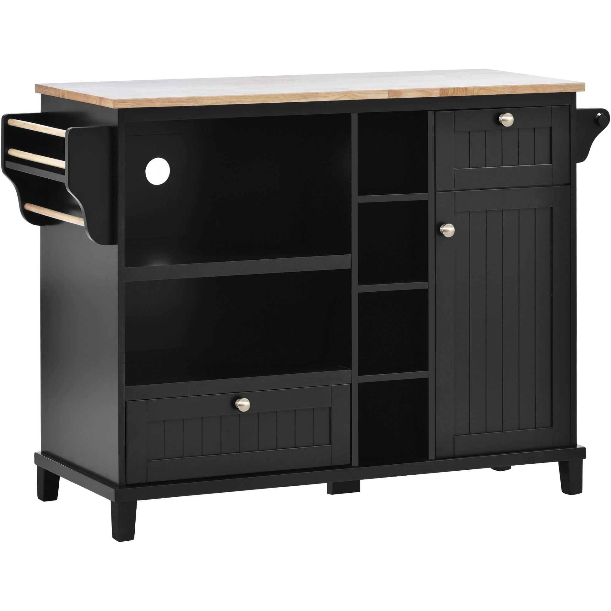 Kitchen Island Cart With Storage Cabinet And Two Locking Wheels,Solid Wood Desktop,Microwave Cabinet,Floor Standing Buffet Server Sideboard For Kitchen Room,Dining Room, Bathroom Black Black Mdf