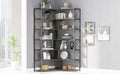 Silver Grey 7 Tier Bookcase Home Office Bookshelf, L Shaped Corner Bookcase With Metal Frame, Industrial Style Shelf With Open Storage, Mdf Board Silver Grey Mdf