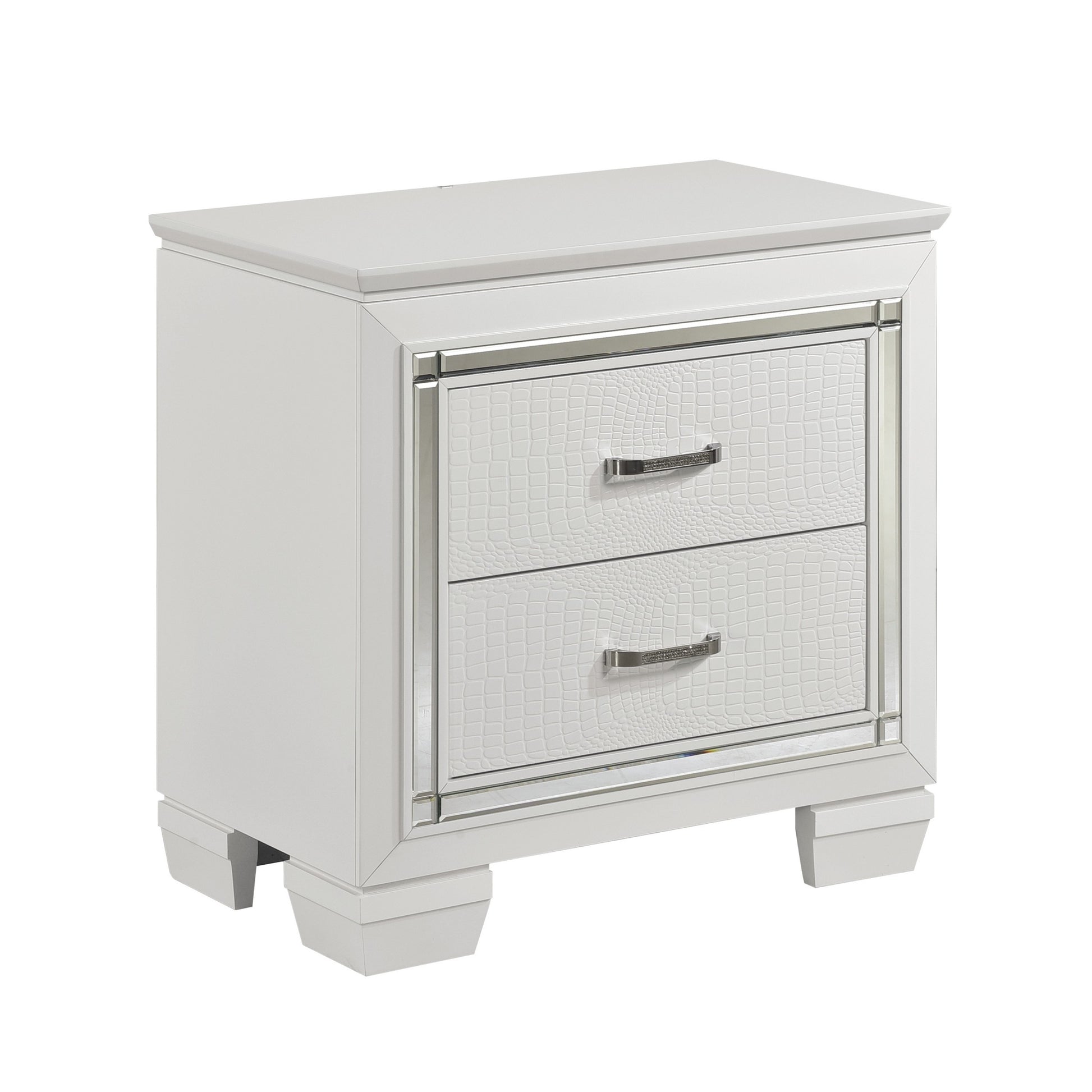 Glamorous Design Bedroom Furniture 1Pc Nightstand Of 2X Drawers White Finish Faux Alligator Embossed Textured Fronts White 2 Drawers Bedroom Glam,Modern Wood