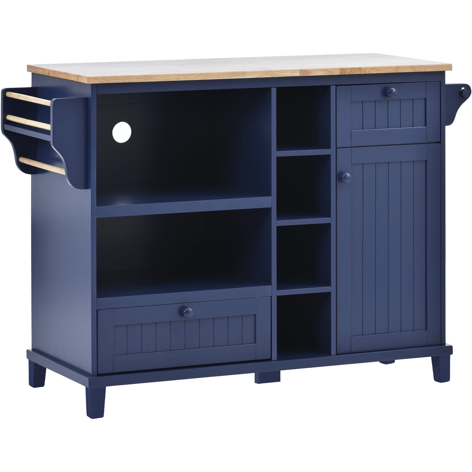 Kitchen Island Cart With Storage Cabinet And Two Locking Wheels,Solid Wood Desktop,Microwave Cabinet,Floor Standing Buffet Server Sideboard For Kitchen Room,Dining Room, Bathroom Dark Blue Dark Blue Mdf