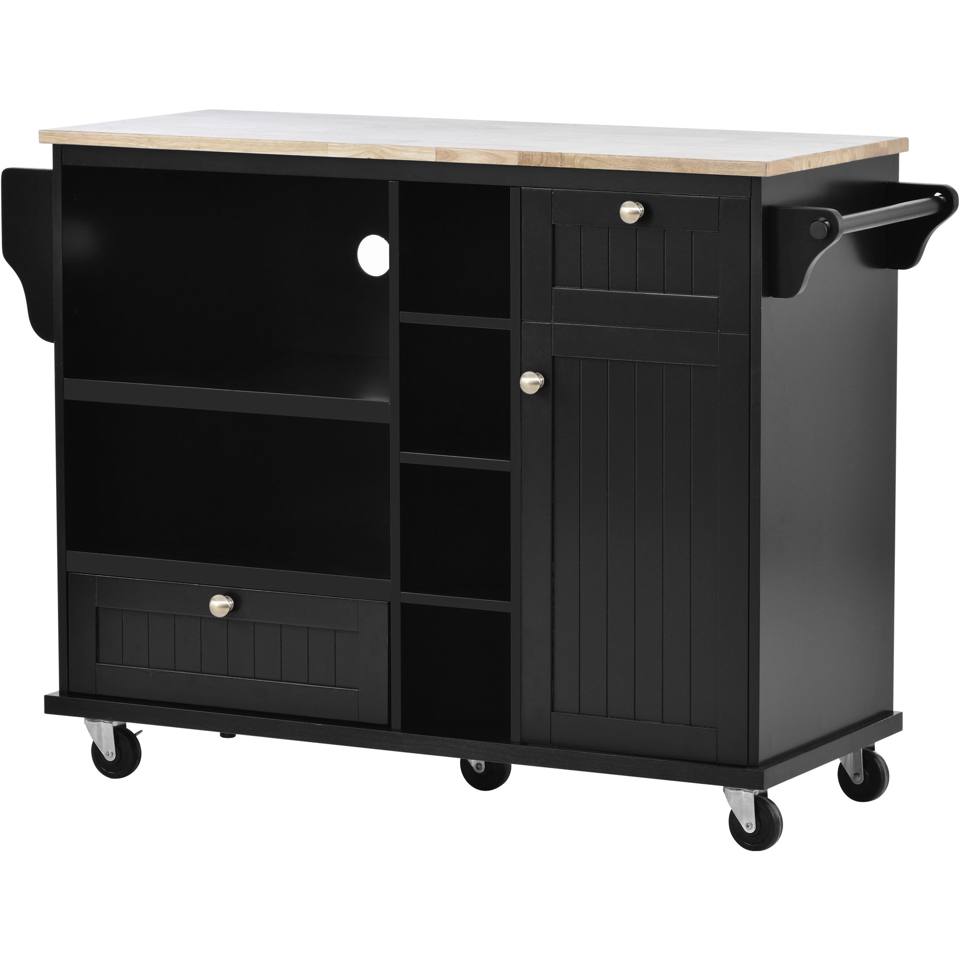 Kitchen Island Cart With Storage Cabinet And Two Locking Wheels,Solid Wood Desktop,Microwave Cabinet,Floor Standing Buffet Server Sideboard For Kitchen Room,Dining Room, Bathroom Black Black Mdf