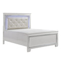 Glamorous Design Bedroom Furniture 1Pc Queen Bed Button Tufted Led Headboard White Finish Faux Alligator Embossed Textured Panels Bed Queen White Bedroom Glam,Modern Wood