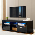 Black Morden Tv Stand With Led Lights,High Glossy Front Tv Cabinet,Can Be Assembled In Lounge Room, Living Room Or Bedroom,Color:Black Black 50 59 Inches Particle Board