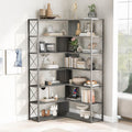 Silver Grey 7 Tier Bookcase Home Office Bookshelf, L Shaped Corner Bookcase With Metal Frame, Industrial Style Shelf With Open Storage, Mdf Board Silver Grey Mdf