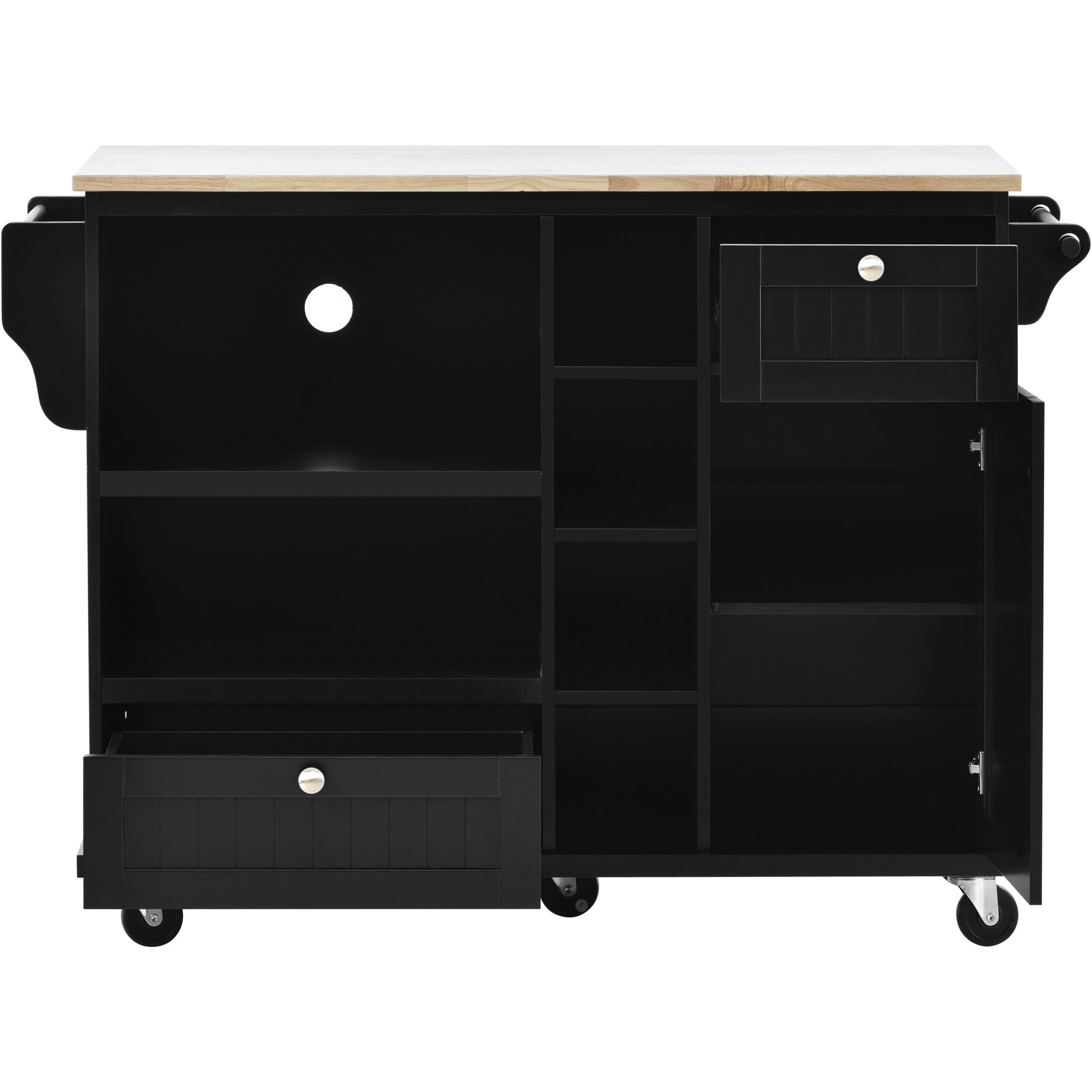 Kitchen Island Cart With Storage Cabinet And Two Locking Wheels,Solid Wood Desktop,Microwave Cabinet,Floor Standing Buffet Server Sideboard For Kitchen Room,Dining Room, Bathroom Black Black Mdf