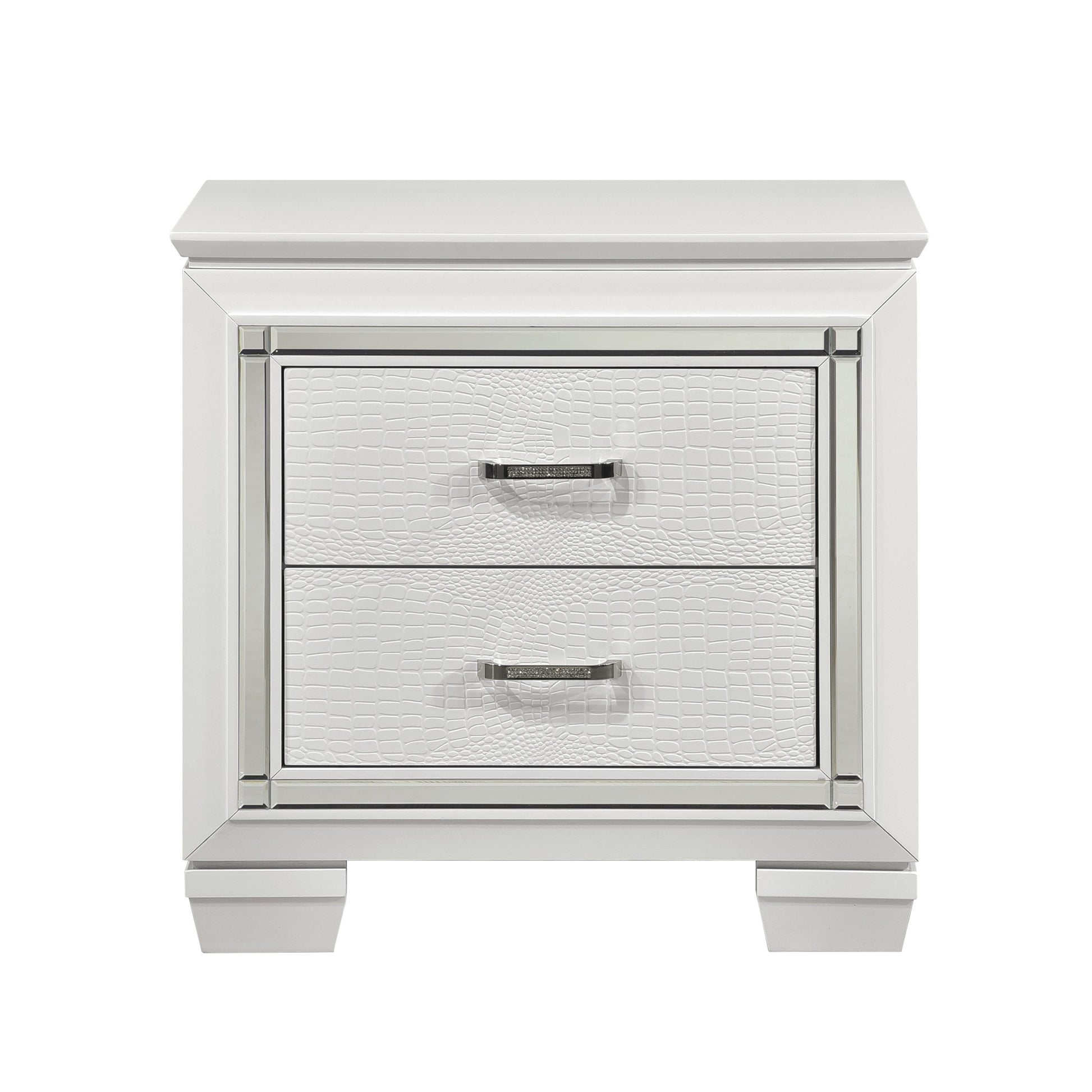 Glamorous Design Bedroom Furniture 1Pc Nightstand Of 2X Drawers White Finish Faux Alligator Embossed Textured Fronts White 2 Drawers Bedroom Glam,Modern Wood