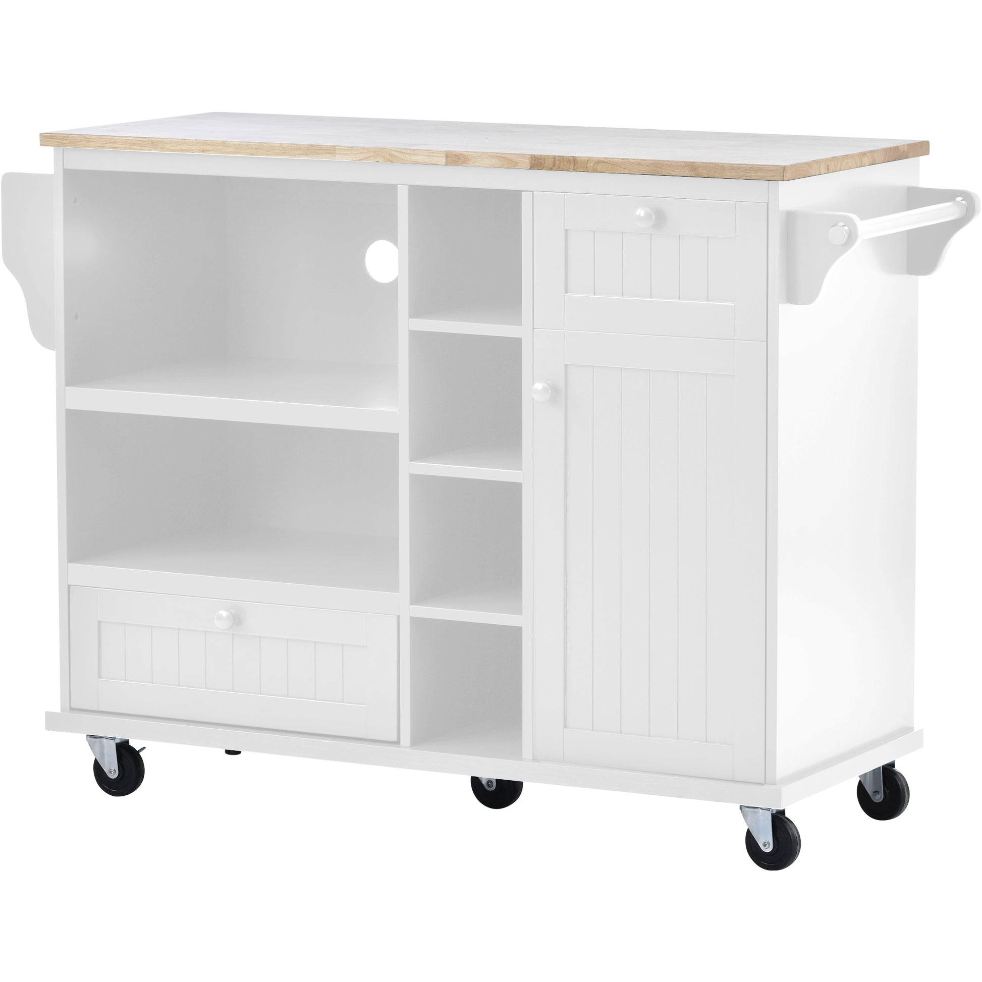 Kitchen Island Cart With Storage Cabinet And Two Locking Wheels,Solid Wood Desktop,Microwave Cabinet,Floor Standing Buffet Server Sideboard For Kitchen Room,Dining Room, Bathroom White White Mdf