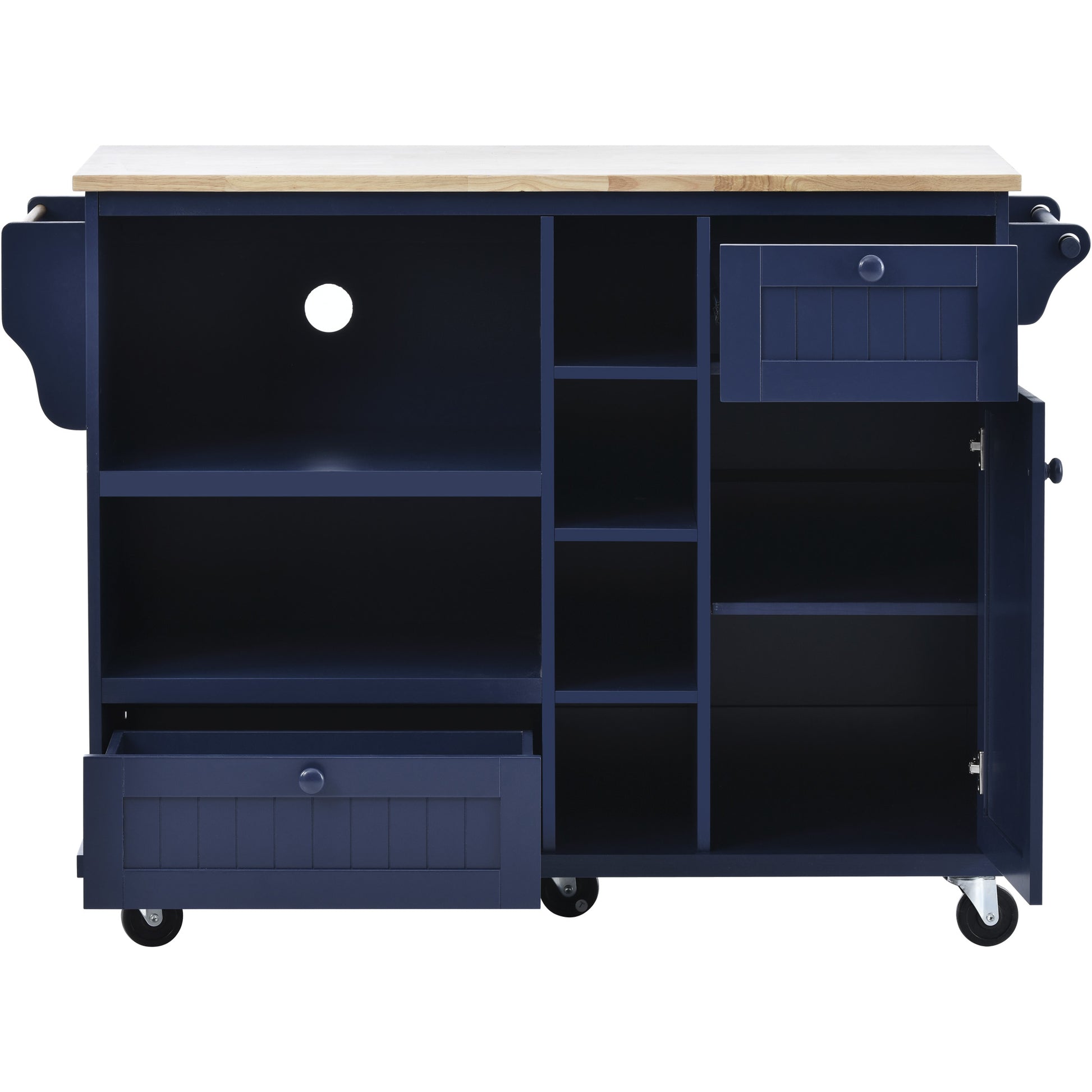 Kitchen Island Cart With Storage Cabinet And Two Locking Wheels,Solid Wood Desktop,Microwave Cabinet,Floor Standing Buffet Server Sideboard For Kitchen Room,Dining Room, Bathroom Dark Blue Dark Blue Mdf