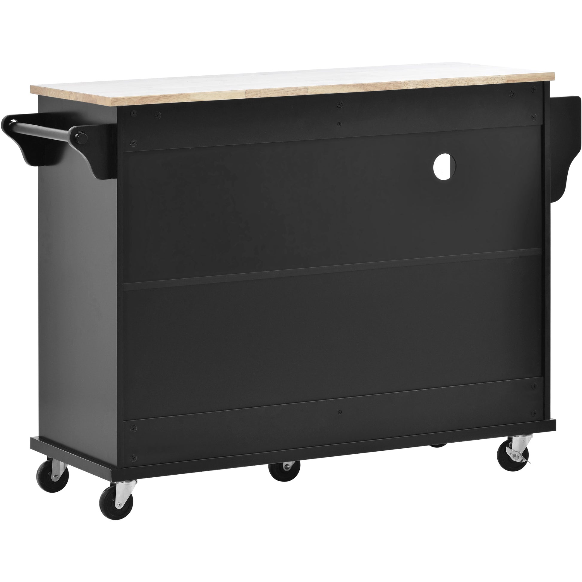 Kitchen Island Cart With Storage Cabinet And Two Locking Wheels,Solid Wood Desktop,Microwave Cabinet,Floor Standing Buffet Server Sideboard For Kitchen Room,Dining Room, Bathroom Black Black Mdf