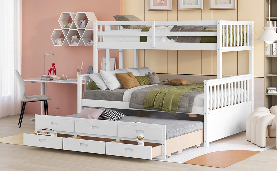 Twin Over Full Bunk Bed With Twin Size Trundleseparable Bunk Bed With Drawers For Bedroom White White Solid Wood