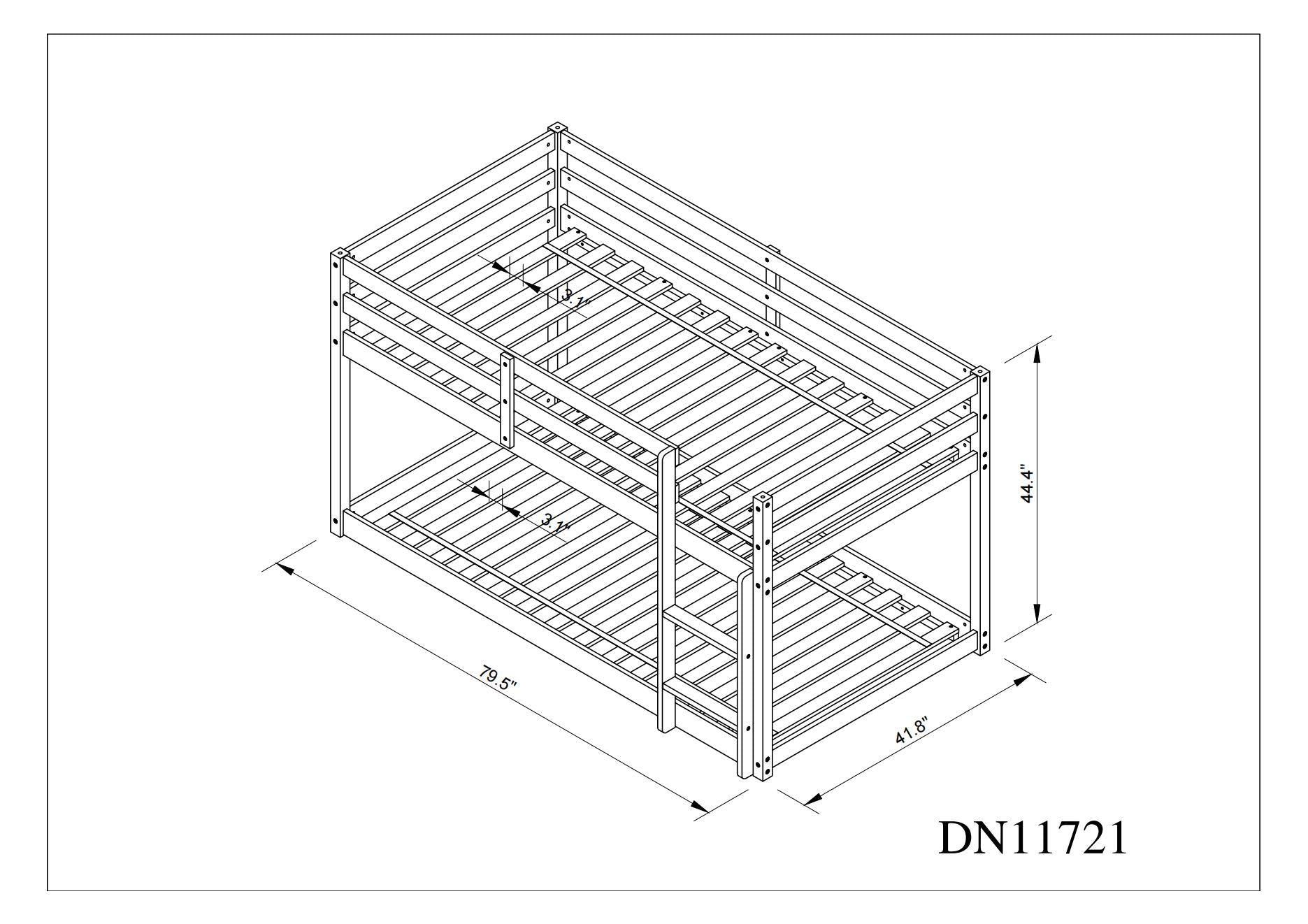 Twin Over Twin Floor Bunk Bed,Natural Old Sku:W50458002 Twin Natural Pine