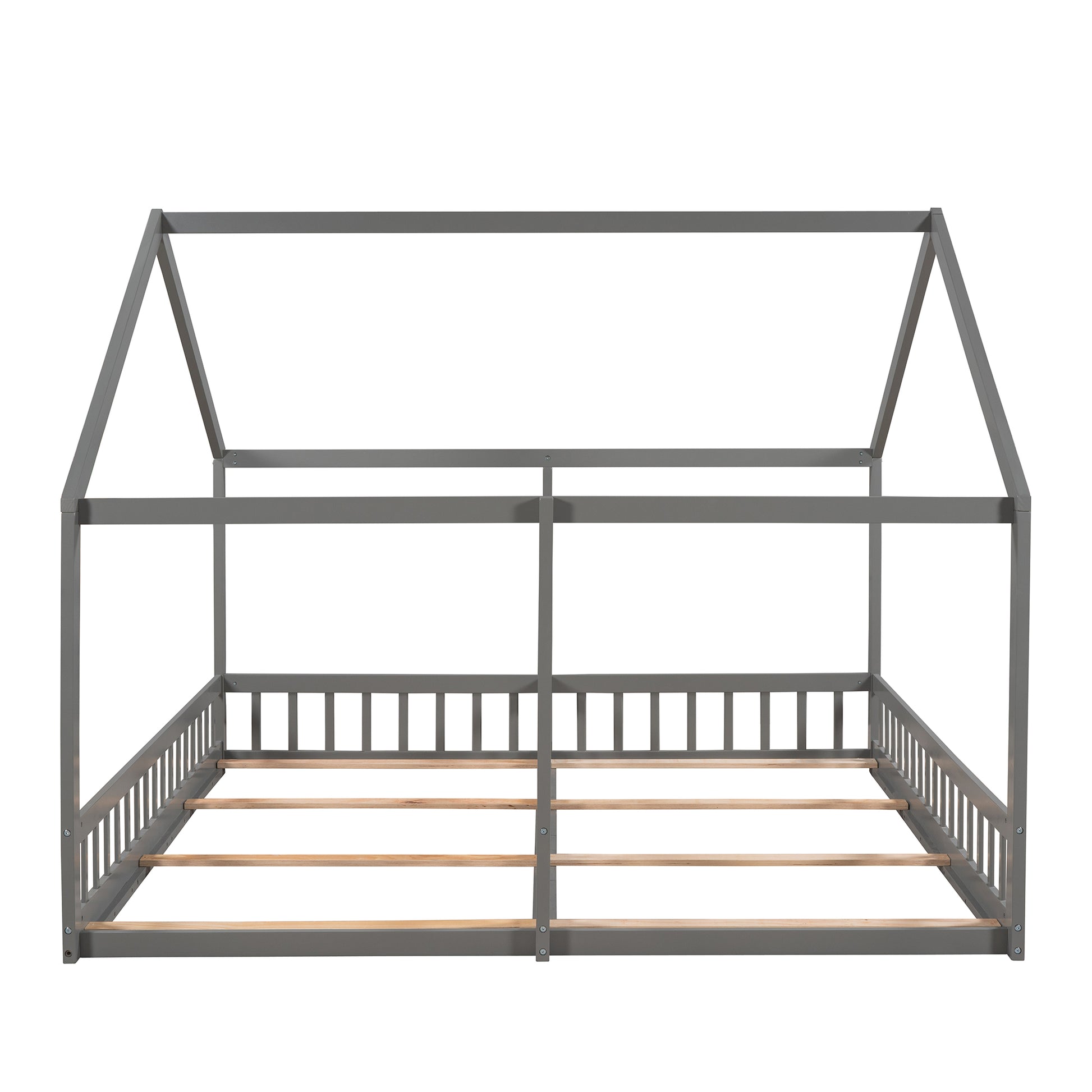 Twin Size House Platform Beds,Two Shared Beds, Gray Gray Pine