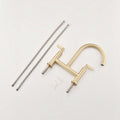 Double Handle Bridge Kitchen Faucet In Stainless Steel Brushed Gold Stainless Steel