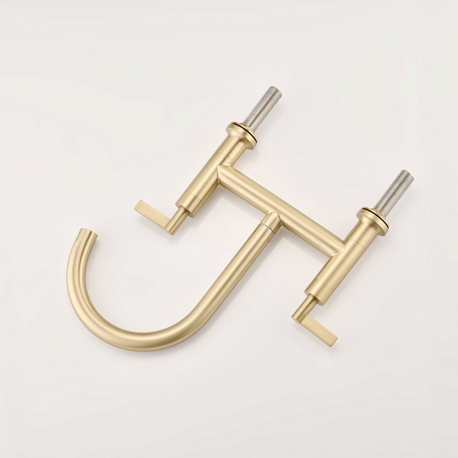 Double Handle Bridge Kitchen Faucet In Stainless Steel Brushed Gold Stainless Steel