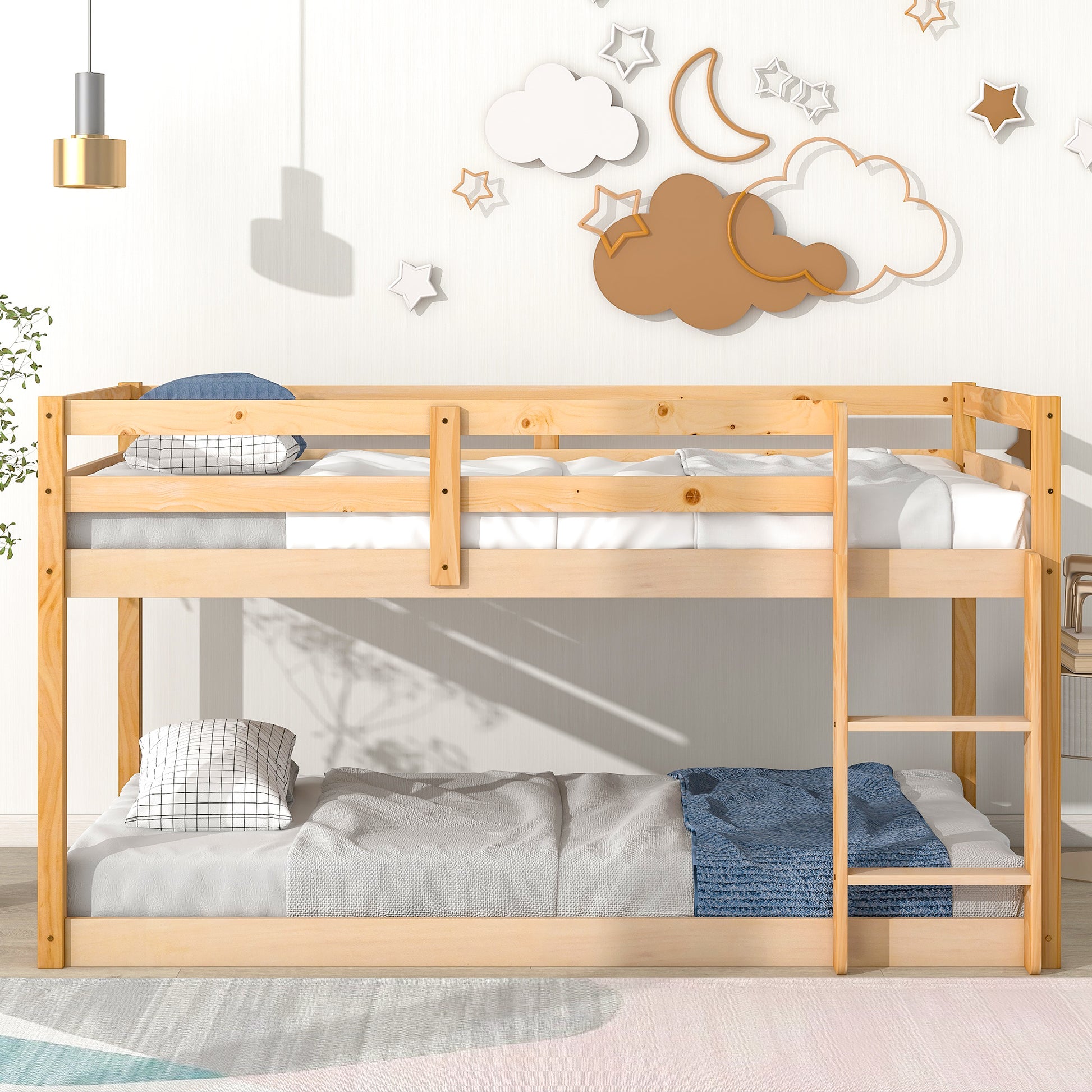 Twin Over Twin Floor Bunk Bed,Natural Old Sku:W50458002 Twin Natural Pine