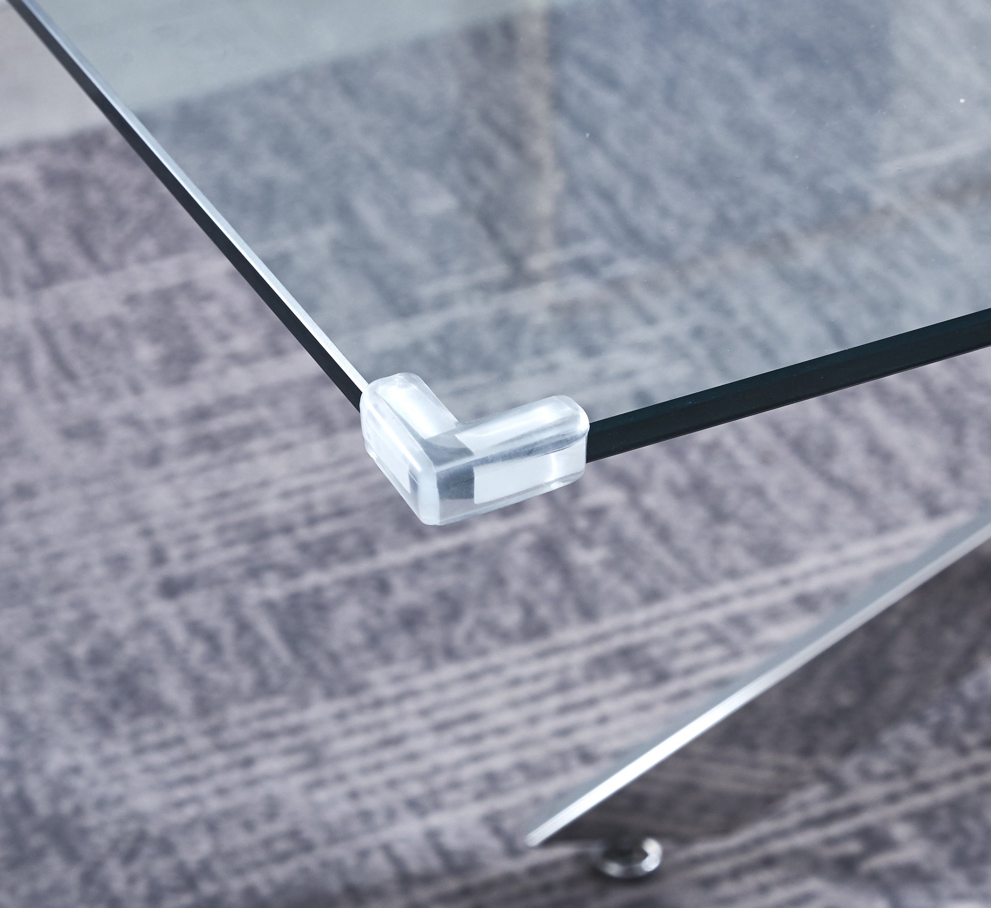 Modern Glass Table For Dining Room Kitchen, 0.39" Thick Tempered Glass Top, Chrome Stainless Steel Base Silver Glass
