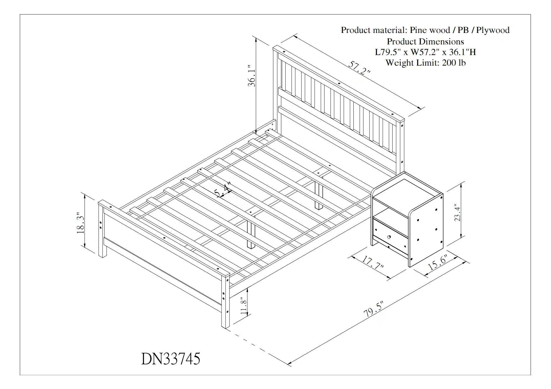 Full Bed With Headboard And Footboard For Kids, Teens, Adults,With A Nightstand,Grey Full Grey Pine