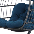 Outdoor Wicker Rattan Swing Chair Hammock Chair Hanging Chair With Aluminum Frame And Dark Blue Cushion Without Stand 265Lbs Capacity Dark Gray Aluminium