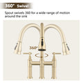 Double Handle Bridge Kitchen Faucet With Pull Down Spray Head Brushed Gold Stainless Steel