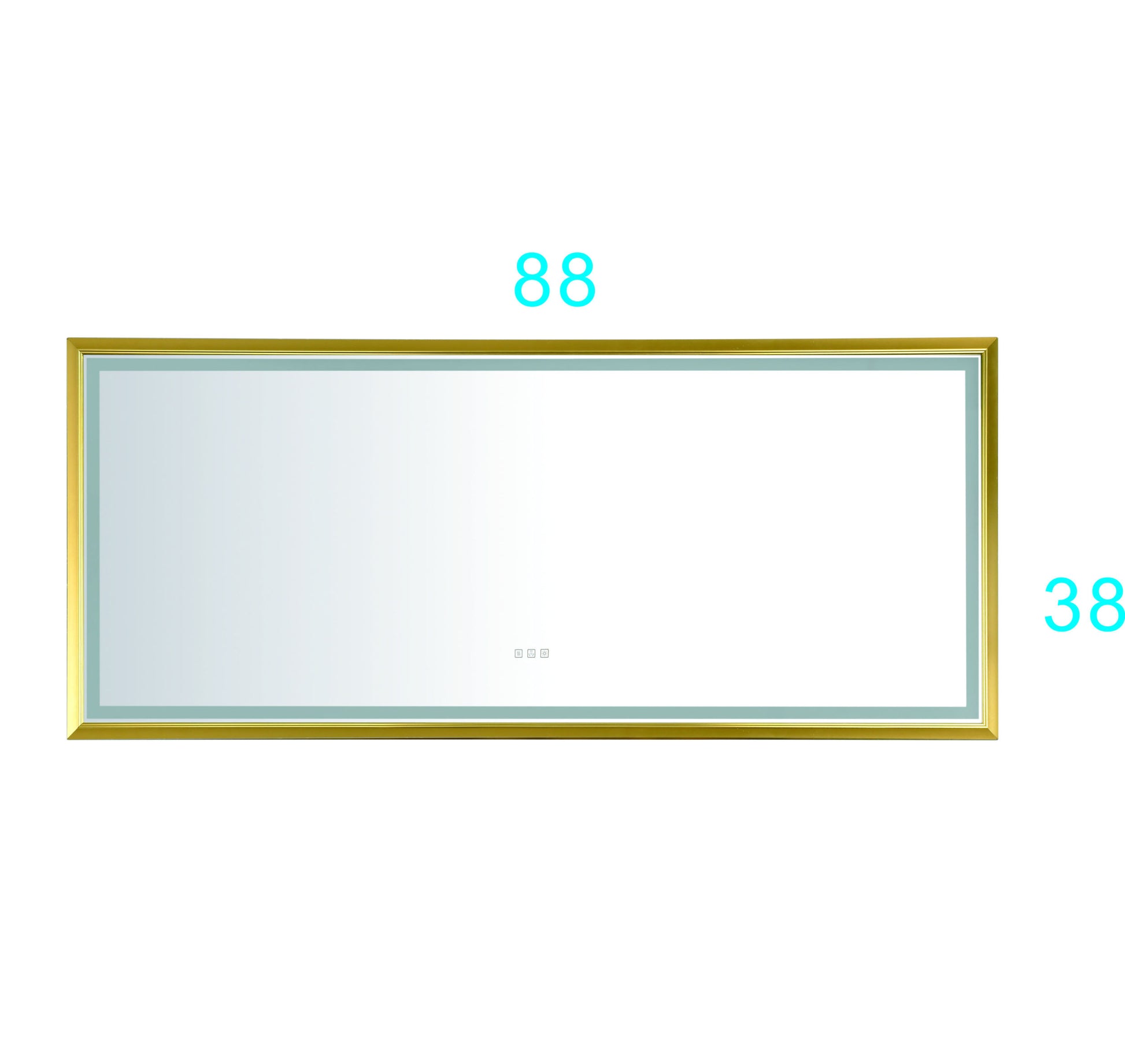 88 In. W X 38 In. H Oversized Rectangular Black Framed Led Mirror Anti Fog Dimmable Wall Mount Bathroom Vanity Mirror Hd Wall Mirror Kit For Gym And Dance Studio 38 X 88Inches With Safety Ba Gold Aluminium