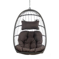 Outdoor Wicker Rattan Swing Chair Hammock Chair Hanging Chair With Aluminum Frame And Dark Grey Cushion Without Stand 265Lbs Capacity Dark Gray Aluminum