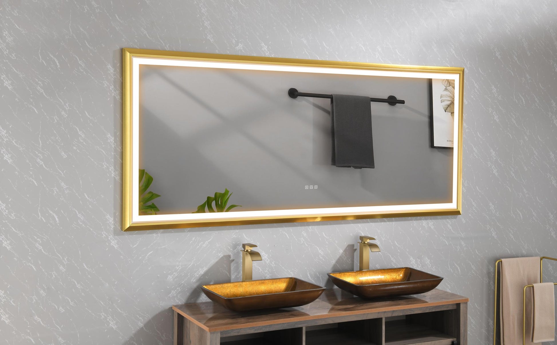 88 In. W X 38 In. H Oversized Rectangular Black Framed Led Mirror Anti Fog Dimmable Wall Mount Bathroom Vanity Mirror Hd Wall Mirror Kit For Gym And Dance Studio 38 X 88Inches With Safety Ba Gold Aluminium