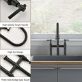 Double Handle Bridge Kitchen Faucet With Pull Down Spray Head Matte Black Stainless Steel