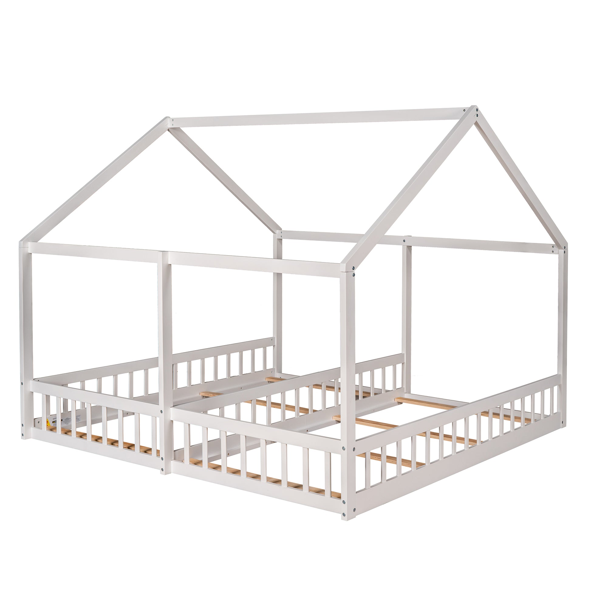 Twin Size House Platform Beds,Two Shared Beds, White White Pine