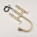 Double Handle Bridge Kitchen Faucet With Pull Down Spray Head Brushed Gold Stainless Steel