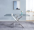 Rectangular Tempered Glass Dining Table, Modern Dining Room Interior Design, For 6 People Silver Glass